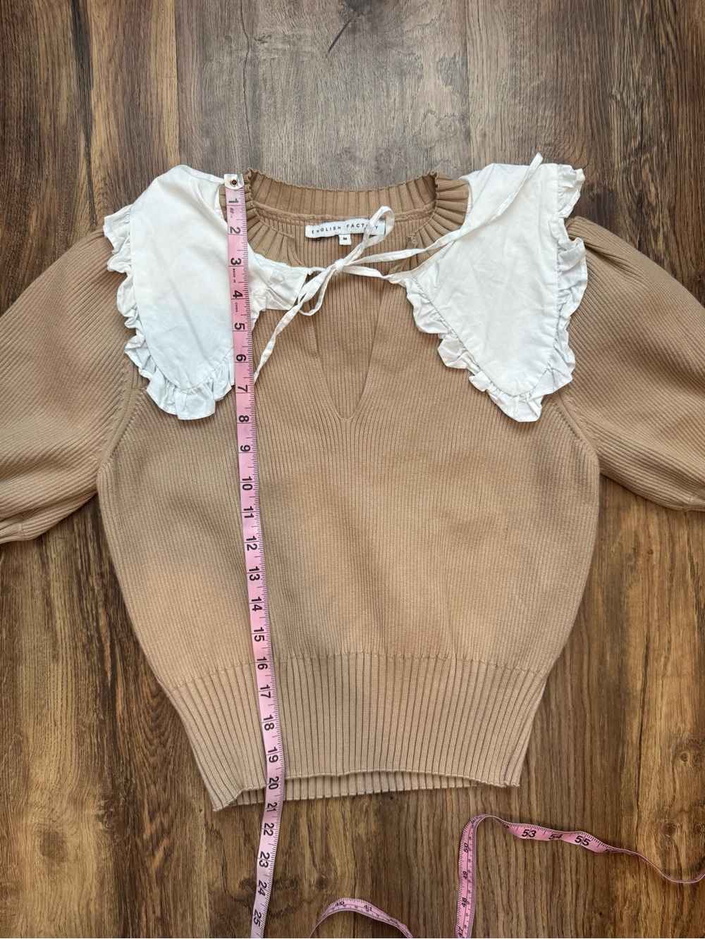 Anthropologie English Factory Puff-Sleeve Poplin Collared Sweater Size M - Picture 8 of 11